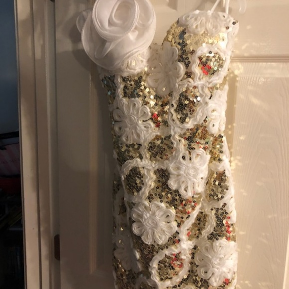 Ivory and Gold Homecoming Dress - Picture 2 of 6
